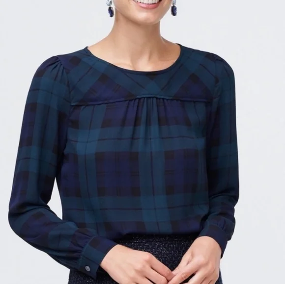 J. Crew Plaid Long-Sleeved Blouse - XS - Picture 2 of 11